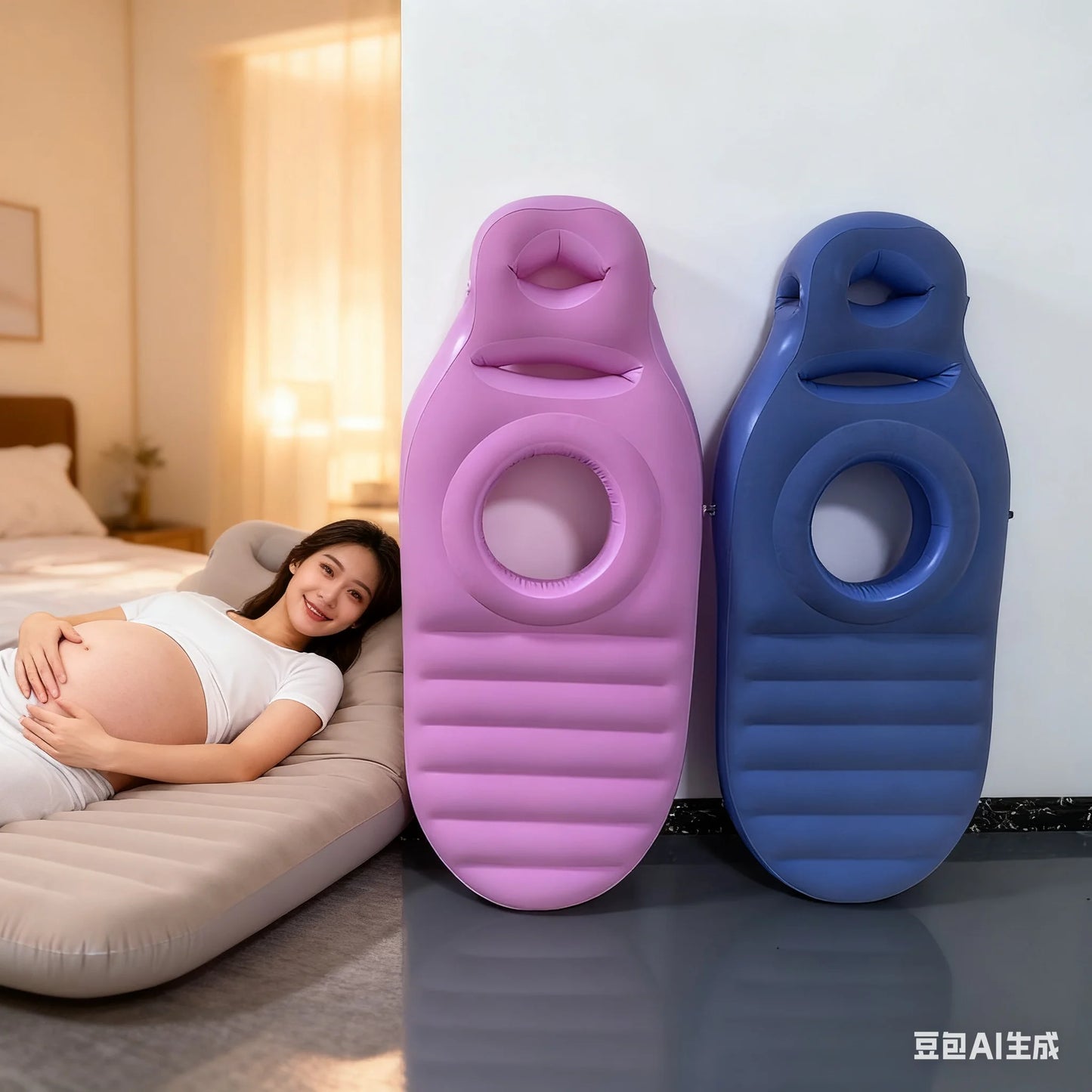 Inflatable Pregnancy Pillow with Abdominal and Head Holes -