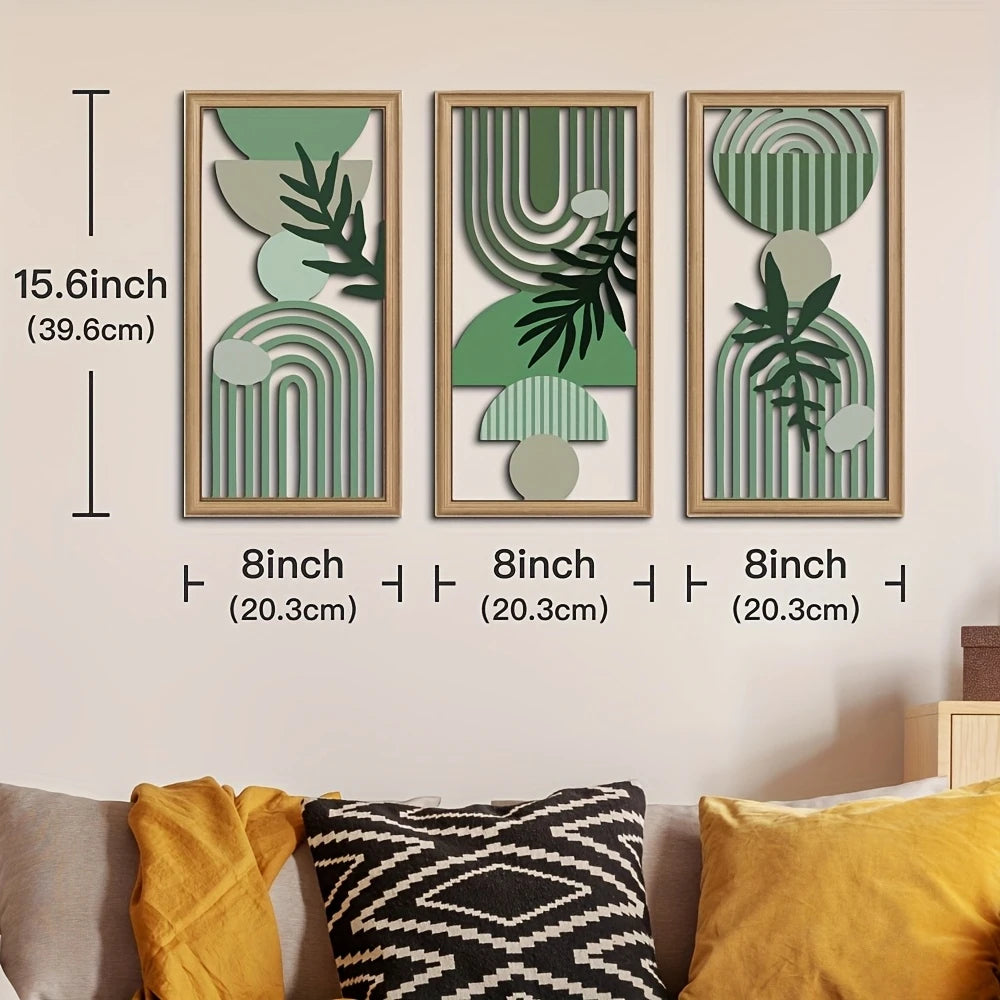 3pcs 40cmX20cmBoho style Hollow Wood Retro Rustic Leaf Pattern Wall Hanging Art Living Room Bedroom Wall Hanging Home Decoration