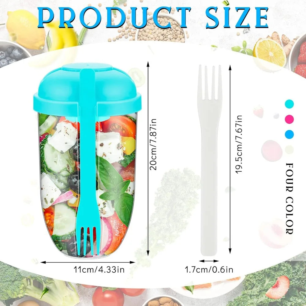 Salad Cup with Lids and Fork Salad Shaker Container for Lunch Keep Fit Food Dressing Cup for Breakfast Meal Vegetable Fruits Cup