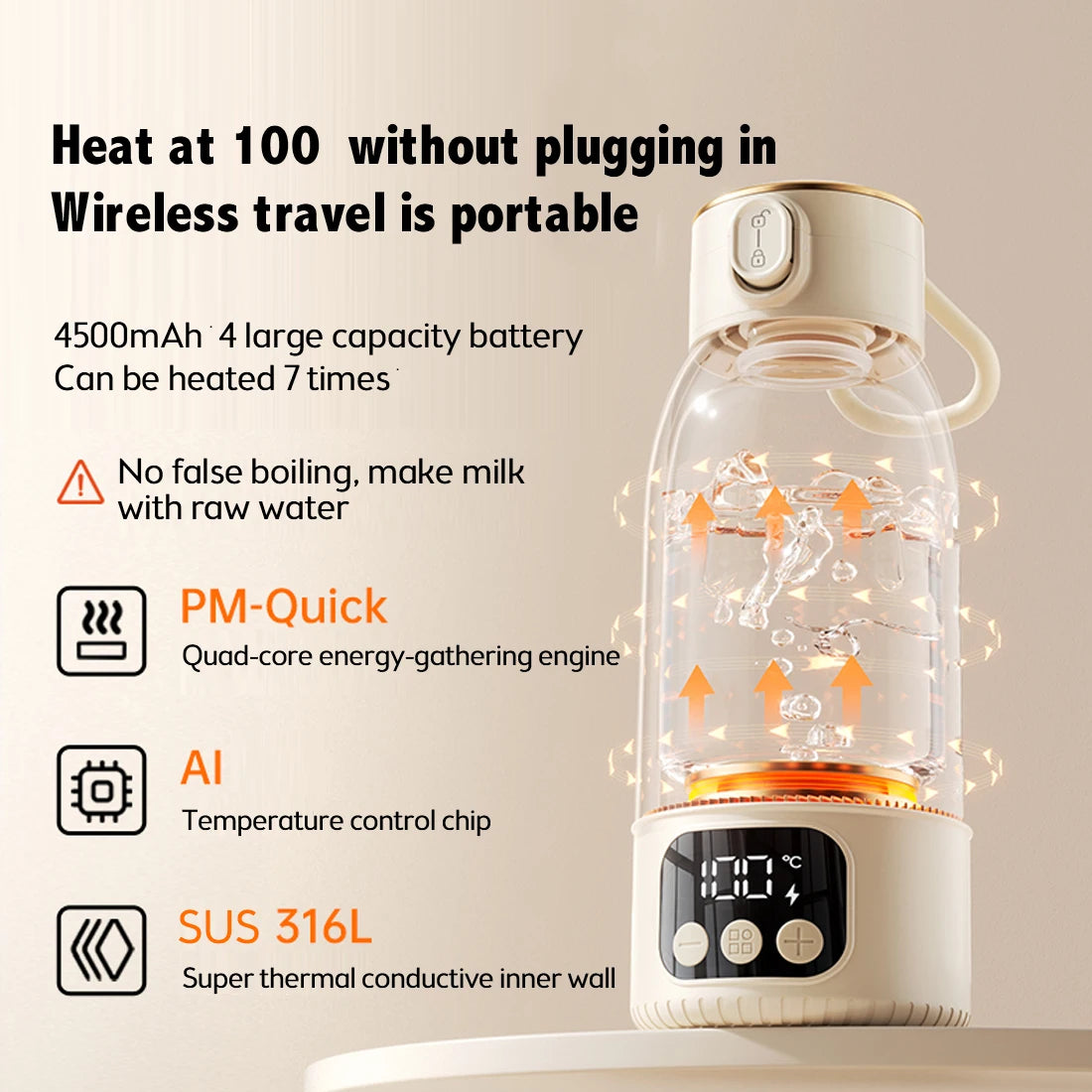 2025 New Upgrade Wireless Boiling Water Fast Heating Baby Bottle Warmer Travel  Baby Milk Bottle Warmer Portable Milk Warmer