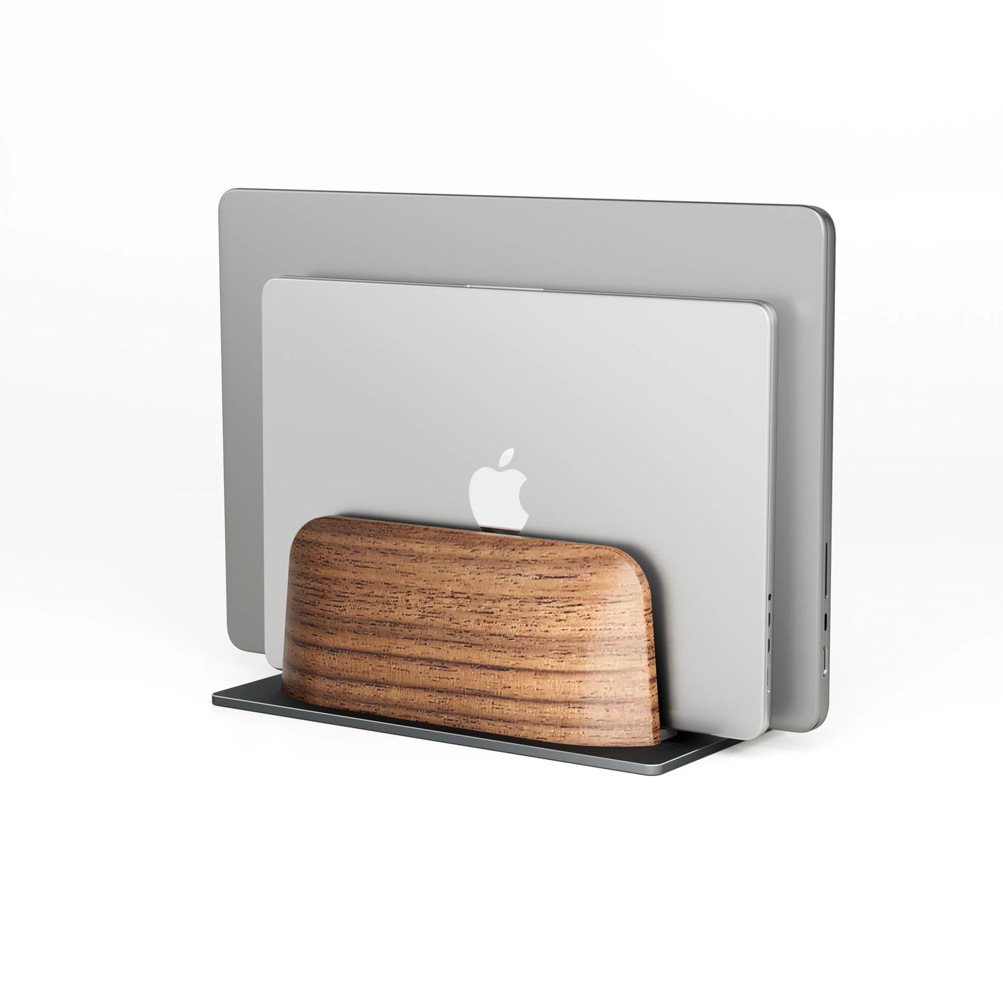 HPERGO Vertical Laptop Stand Dual Slot Walnut Wooden Laptop Holder Vertical for Desk Width Adjustable Dock