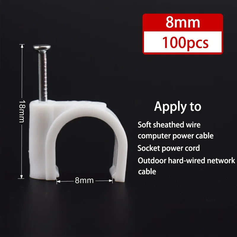100pcs Cable Clips 4/6/8/10/12/14/16/20mm Cable Wire Clips Nail In Cable Clips Cable Tacks Coaxial Nail Clamps Nails For Cords