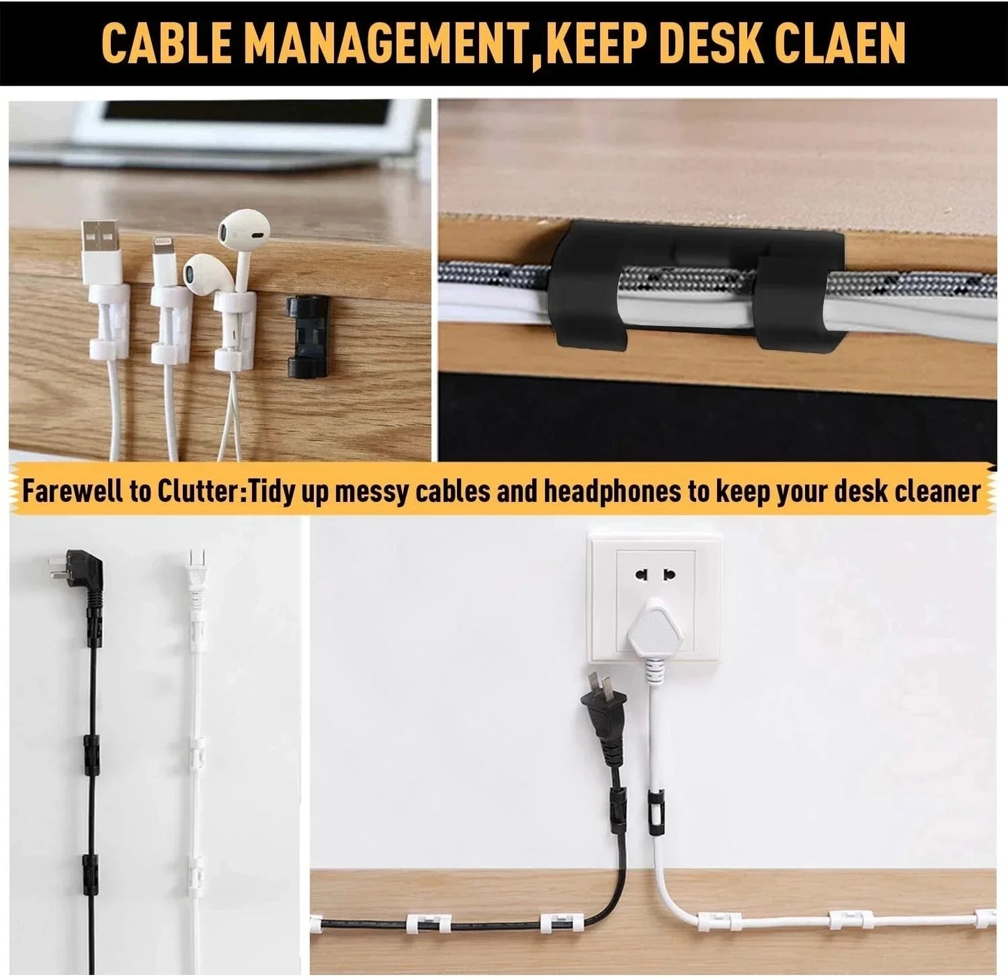 Adhesive Cable Clips Data Cable Manager Wire Management Organizer for Desk Office Car Home Wire Clip Clamp Self-Adhesive Sticker