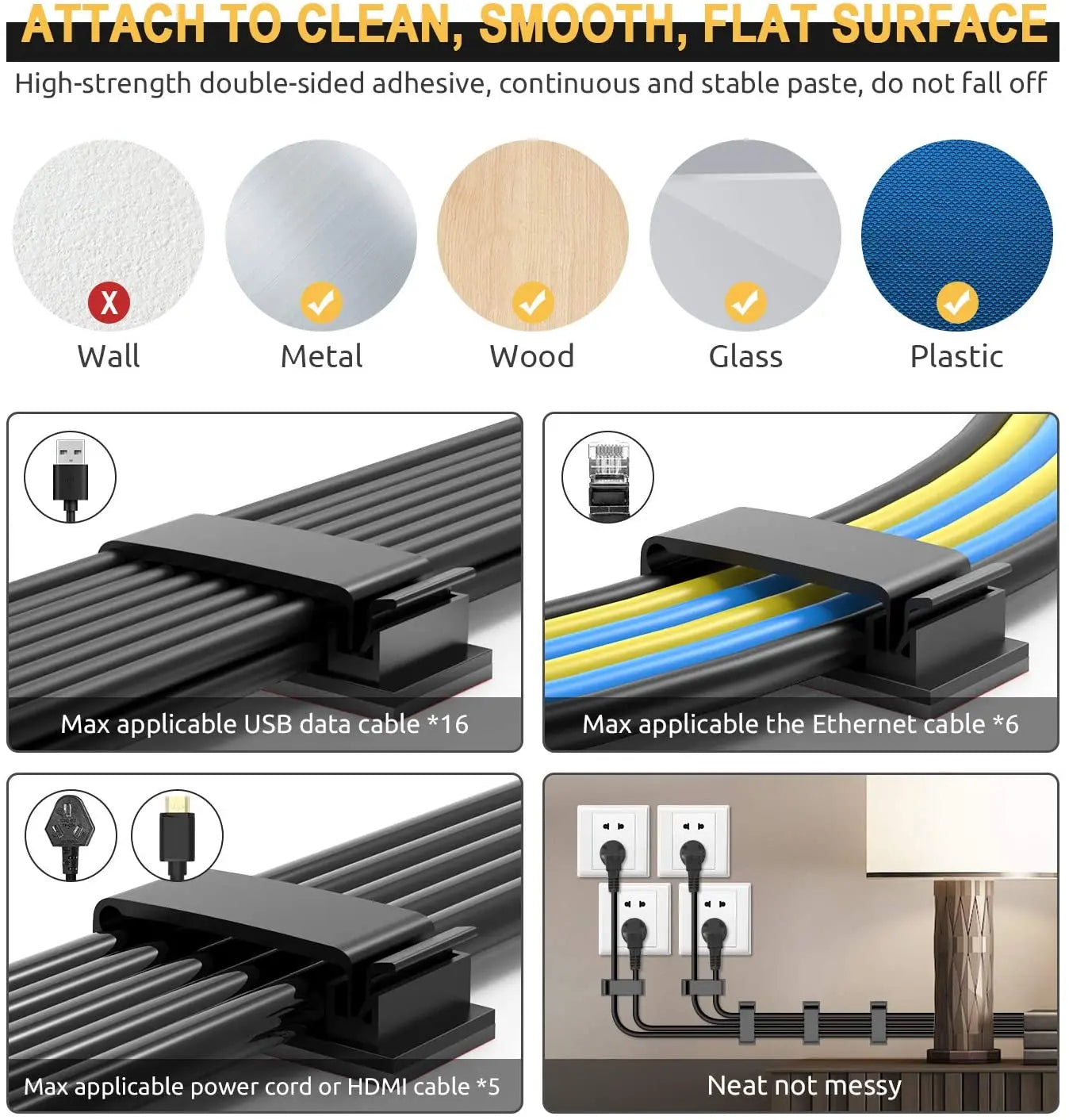 Cable Clips Self Adhesive Cord Management Black Wire Holder Organizer Clamp Self-adhesive Car Wire Clip Accessories