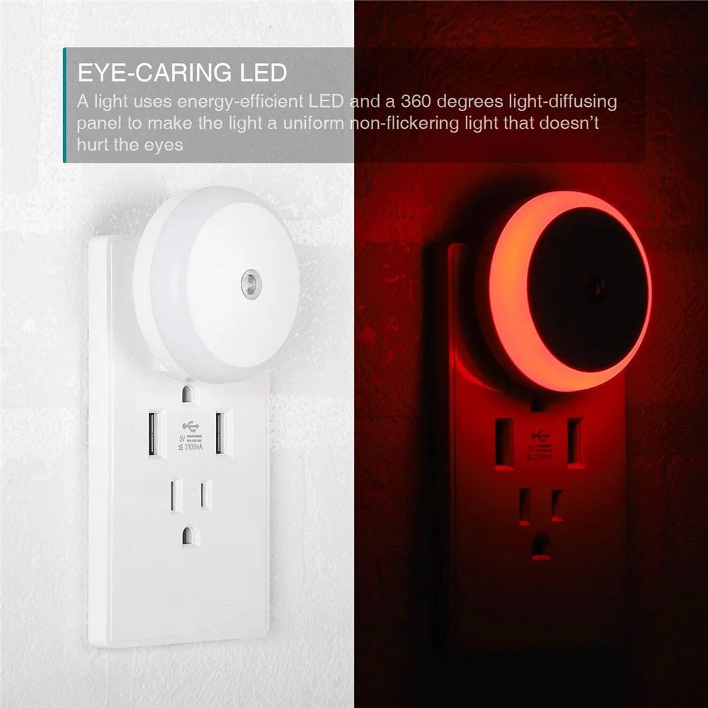 LED Night Light Smart Night Sensor Round Plug in Wall Night