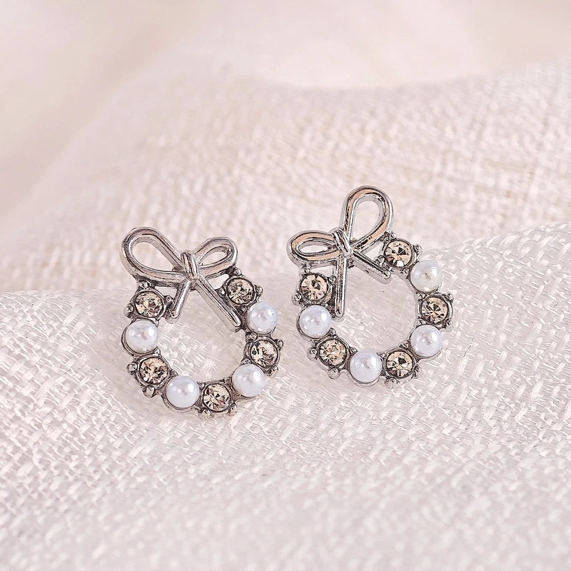 Pearl Crystal Bow Stud Earring