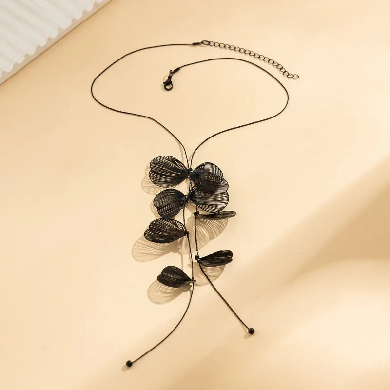 Luxury  Big Flower Leaf Tassel Necklace