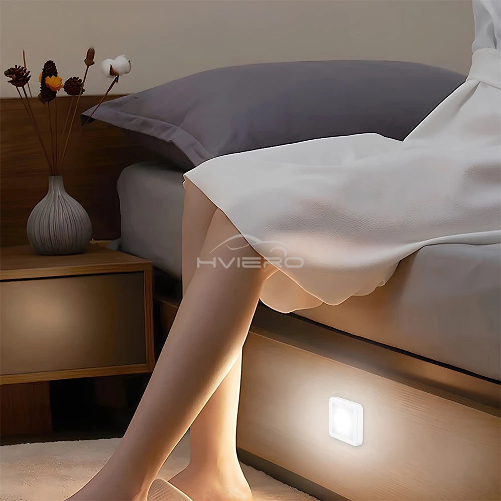 LED Night Light Smart Motion Sensor Battery USB Charging Operated Bedside Lamp Living Room Hallway Pathway Toilet Home Lighting