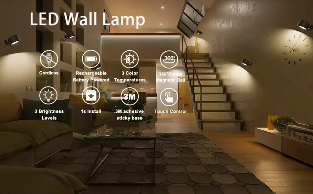 Wall Lights Battery Operated 360° Rotatable Touch Control Wall lamp