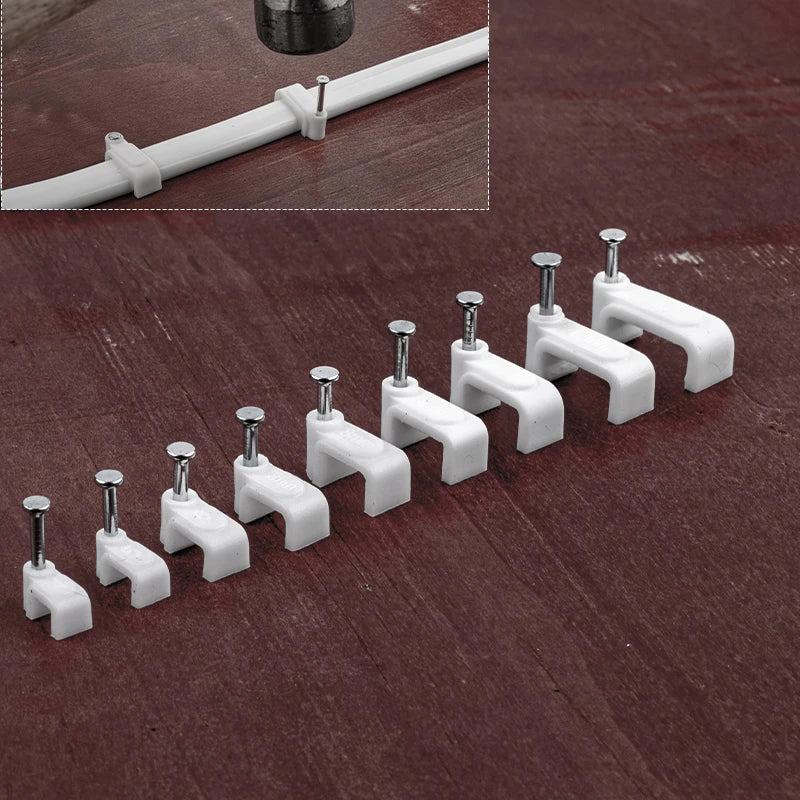 100PCS Flat Nail Clip Cable Clips  4mm/6mm/7mm/8mm/9mm/10mm/12mm/14mm Wire Management Electrical Cord Tie Holder Cable Clips