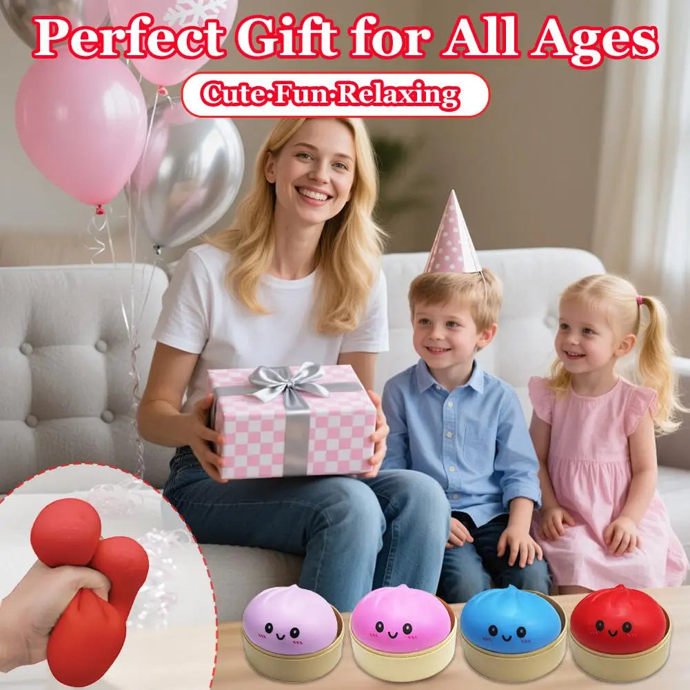 Colorful Dumpling Squishy Stress Relief Balls with Steamer Reusable Rebound Squeeze Reliever Toys Dough Ball  Home Office Gifts
