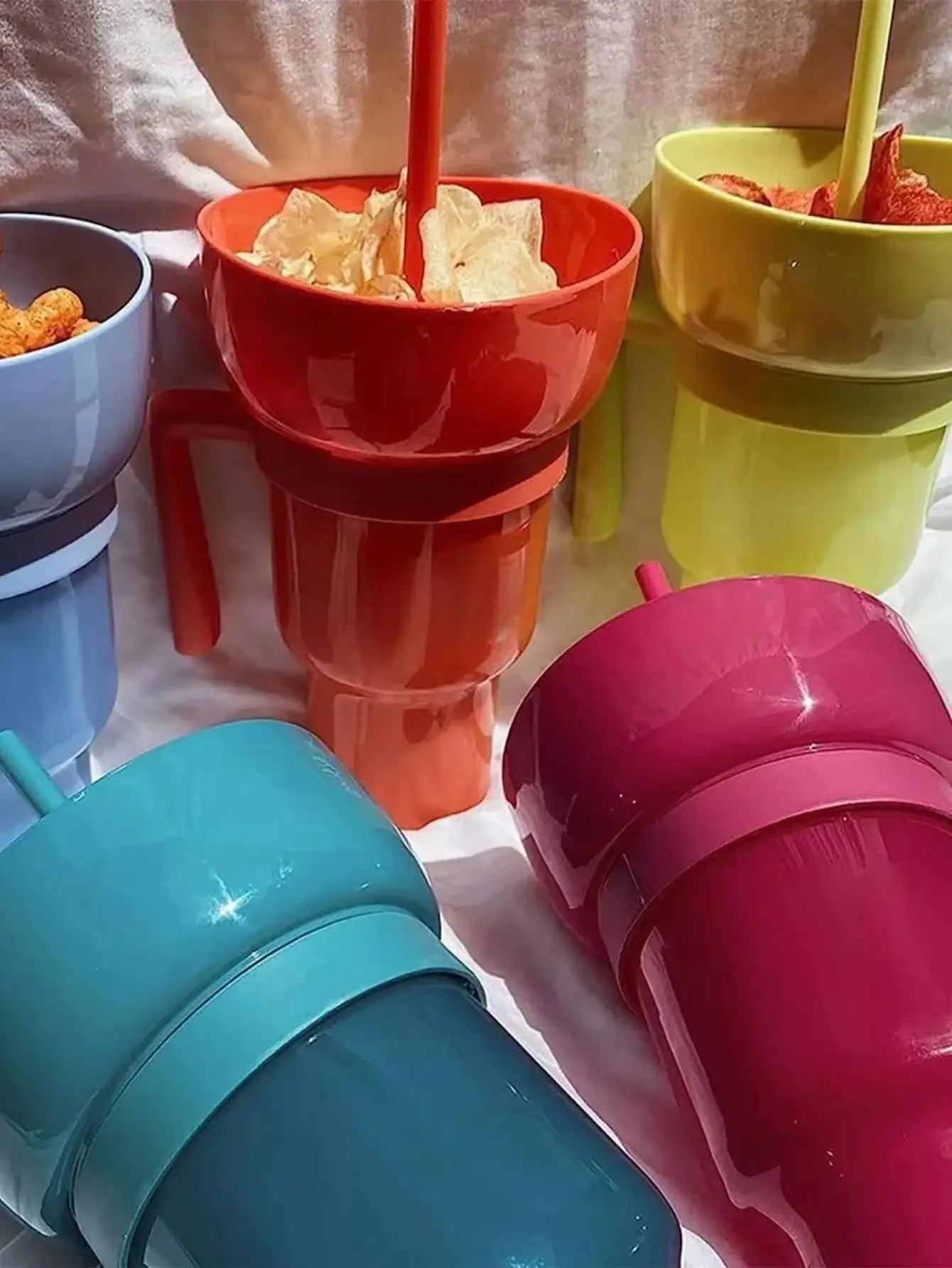 New 2 IN 1 Creative Popcorn Snack Cup Integrated Beverage Cup With Handle Portable Beverage Cup Novel Design And Many Functions