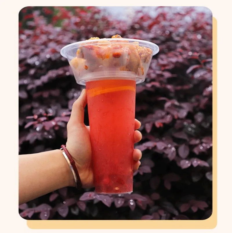 Snack and Drink Cup Set Transparent PP Plastic Cylindrical Snack Bowl with Straws Ideal for Snack, Fruit, Beverage, Outdoor Use