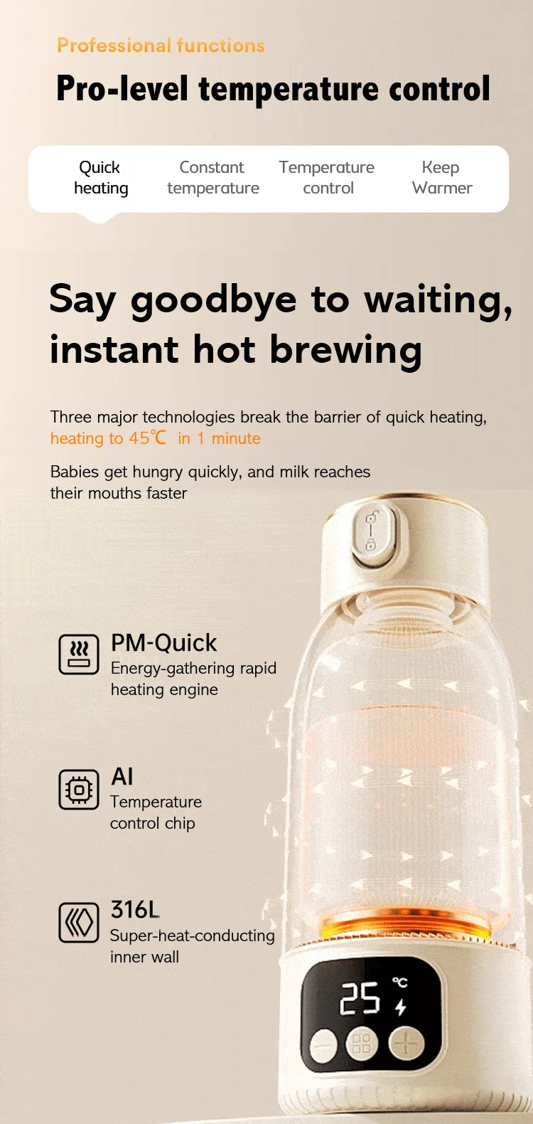 2025 New Upgrade Wireless Boiling Water Fast Heating Baby Bottle Warmer Travel  Baby Milk Bottle Warmer Portable Milk Warmer