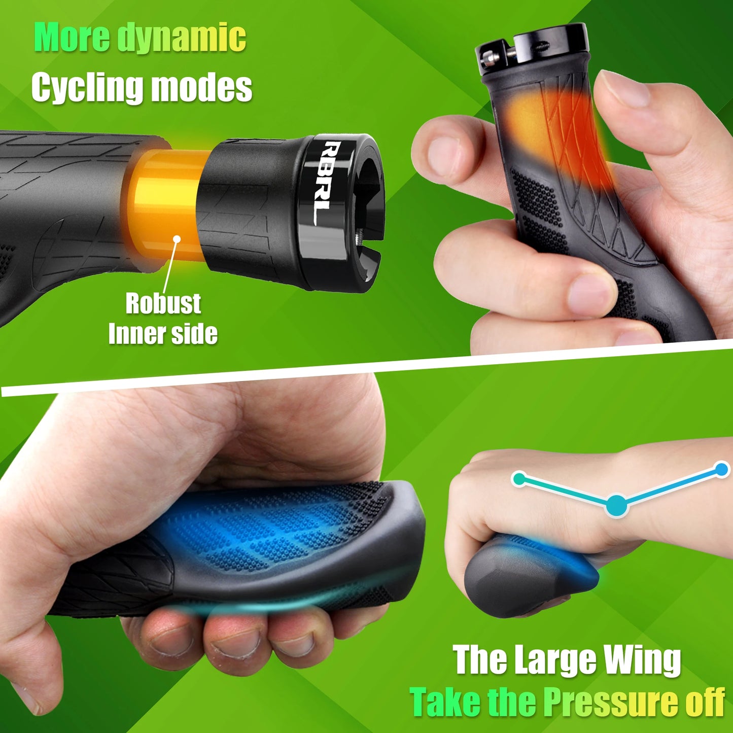 RBRL MTB Bike Grips Anti-slip Bicycle Handle Grip Comfortable Shock-Absorbing Ergonomic Soft Rubber Handlebar Grip for E Scooter