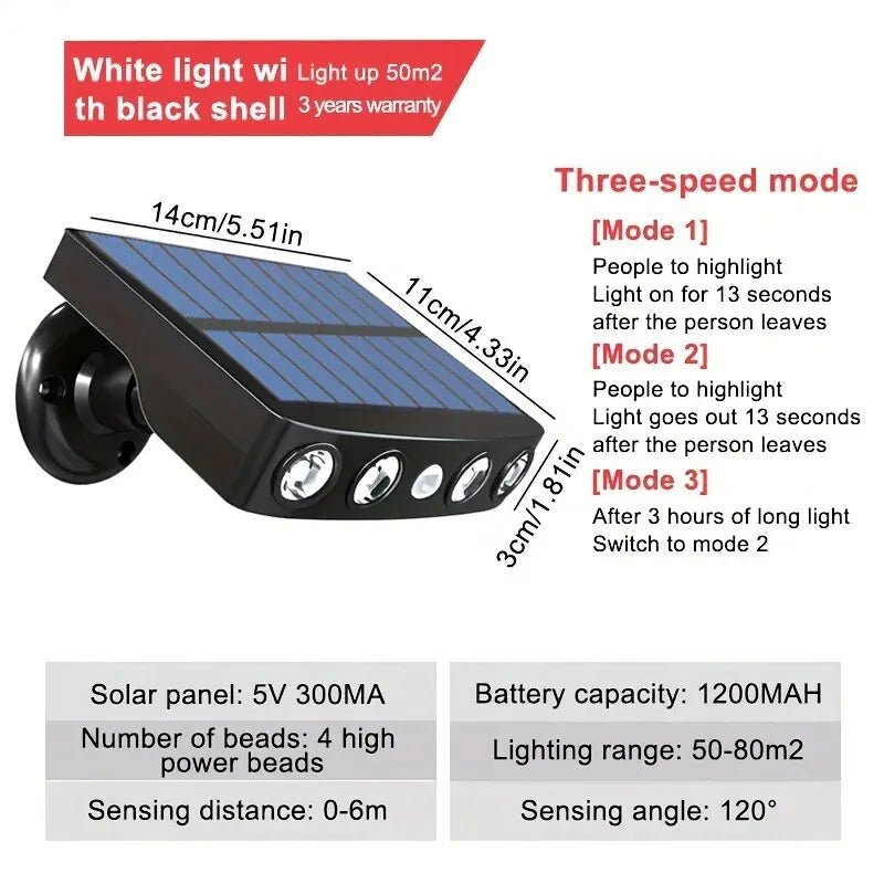 4 LED Powerful Solar Security Lights Outdoor Decor Sensor - Waterproof