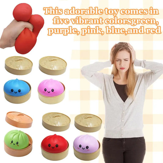 Colorful Dumpling Squishy Stress Relief Balls with Steamer Reusable Rebound Squeeze Reliever Toys Dough Ball  Home Office Gifts