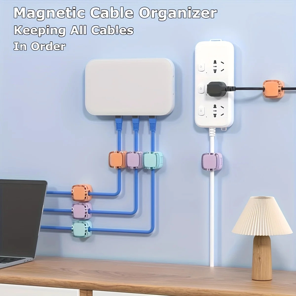 [Magnetic Cable Clips] 6-Pack Magnetic Cable Clips | Adjustable Adhesive Cord Holders, Strong Magnetic & Adhesive Base