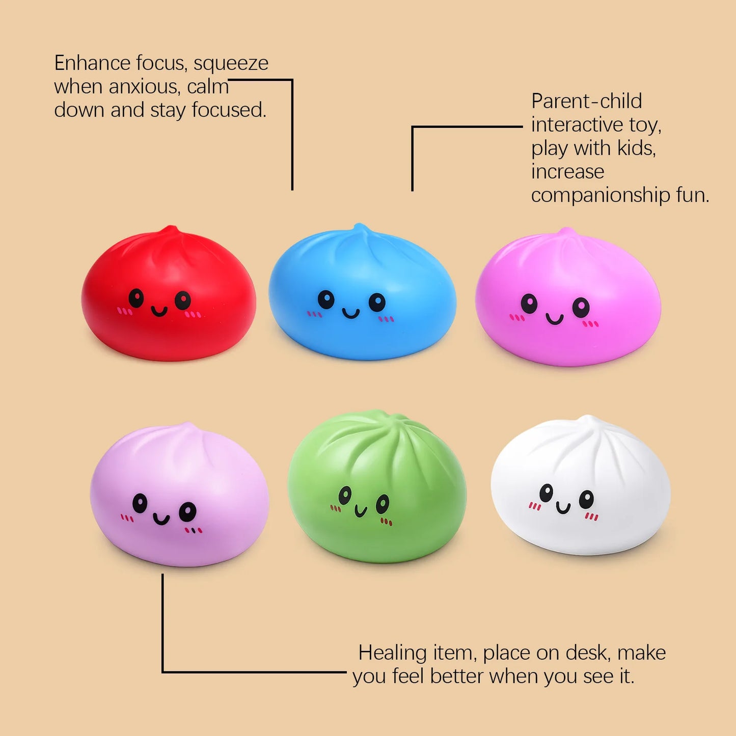 Squishy Dumpling Stress Relief Toy Anti-Anxiety Reduce Pressure Reusable Colorful Realistic Toys Cute Dumpling Soft Fidget Toy