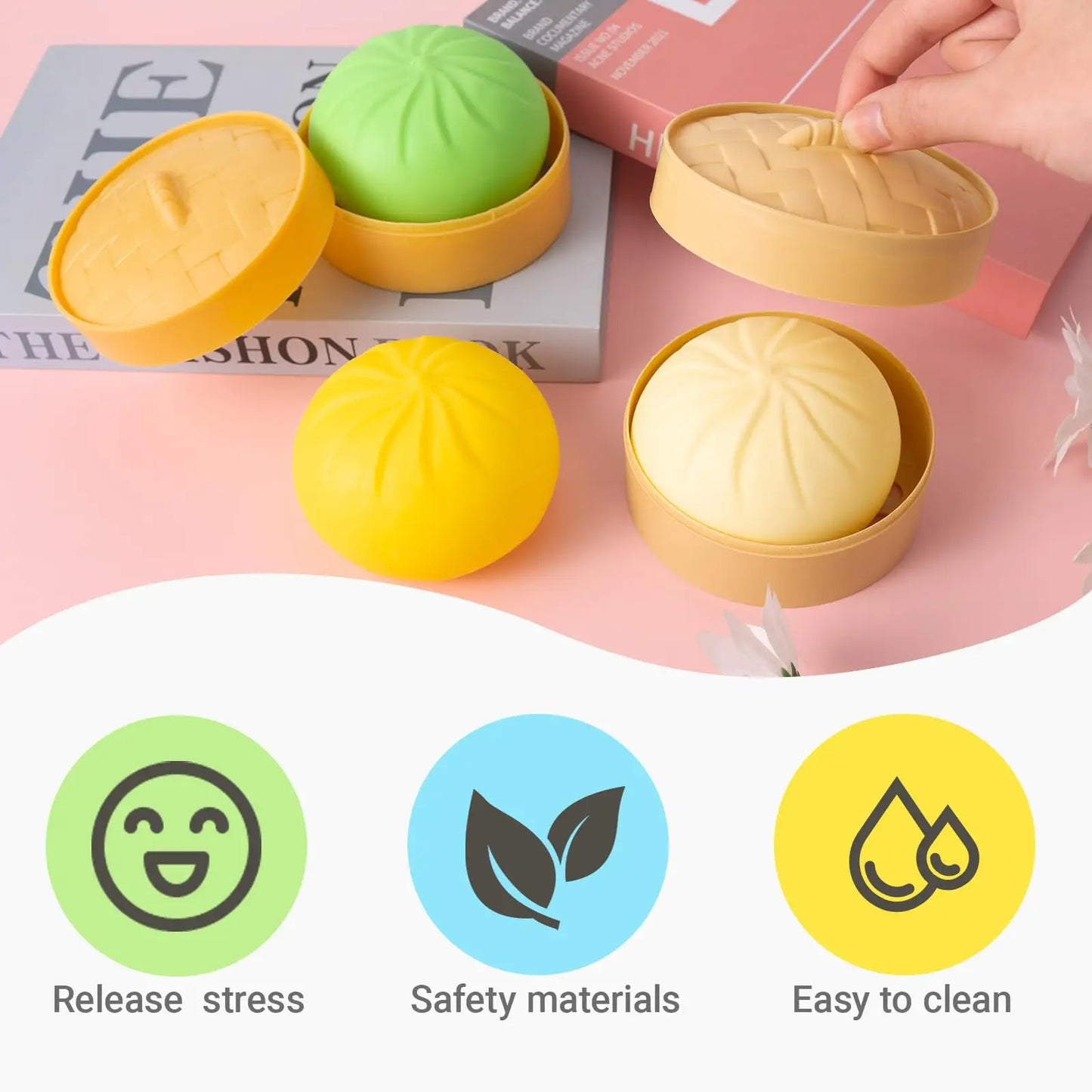 Colorful Squishy Steamed Buns Dumplings Stress Relief Fidget Toy Simulation Food Steamed Stuffed Bun Dough Squeeze Toys