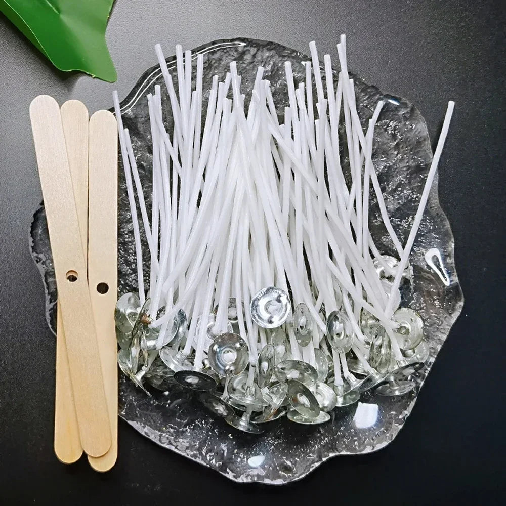 53pcs Candle Wicks Holder Waxed Cotton Candle Wicks Set with Stand Original Smokeless Candle Wicks Soy Oil Wax Core Woven Making