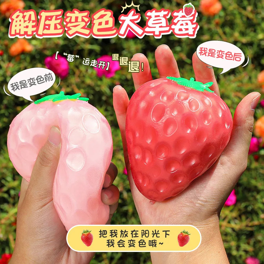 Color Changing Squishy Strawberry  Stress Relief Fidget Toy for Kids    Sensory Play