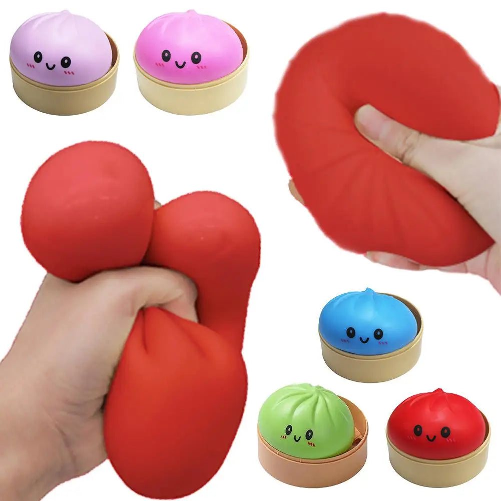 Colorful Dumpling Squishy Stress Relief Balls with Steamer Reusable Rebound Squeeze Reliever Toys Dough Ball  Home Office Gifts