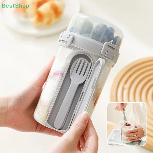 ❤Salad Cup Portable Light Meal Cup, Vegetable Snack Fresh-Keeping Double-Layer Cup With Fork And Spoon Yogurt Cup