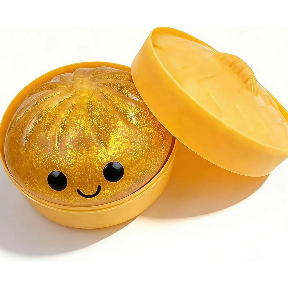Glitter Dumplings Squishy Toy with Steamer Slow Resilience Squishy Toy Fidget Soft Stress Relief Sensory Ball