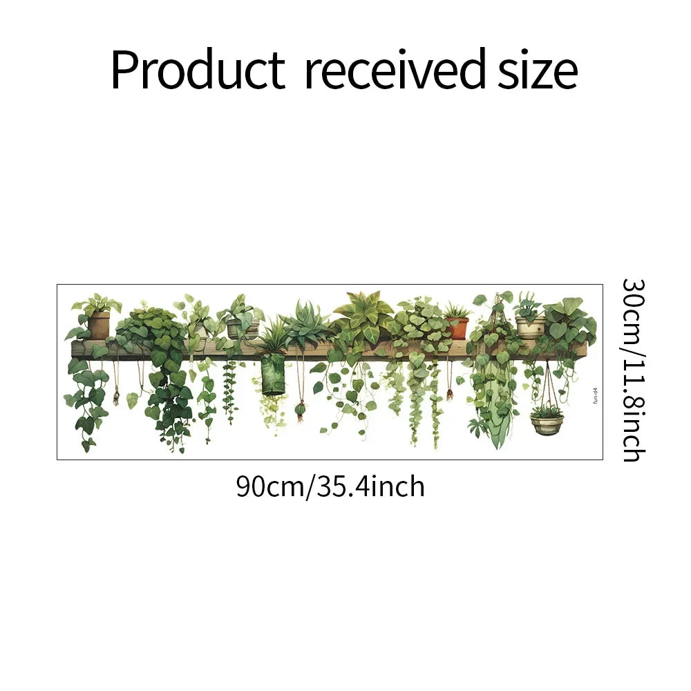 Green Dill Leaves Hanging Basket Wall Stickers Bedroom Living Room Wall Beautification Green Plant Decor Courtyard Wall Decals