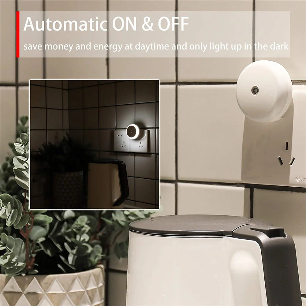 LED Night Light Smart Night Sensor Round Plug in Wall Night