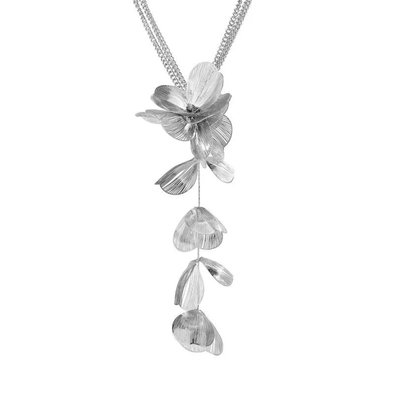 Luxury  Big Flower Leaf Tassel Necklace