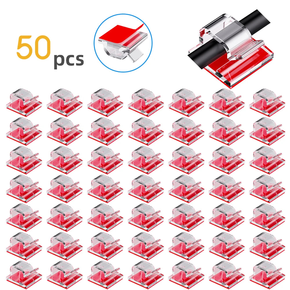 50pcs Self Adhesive Outdoor Cable Clips Light Clip Decoration Cord Management  Clamps Cable For Fairy Light Car, Office And Home