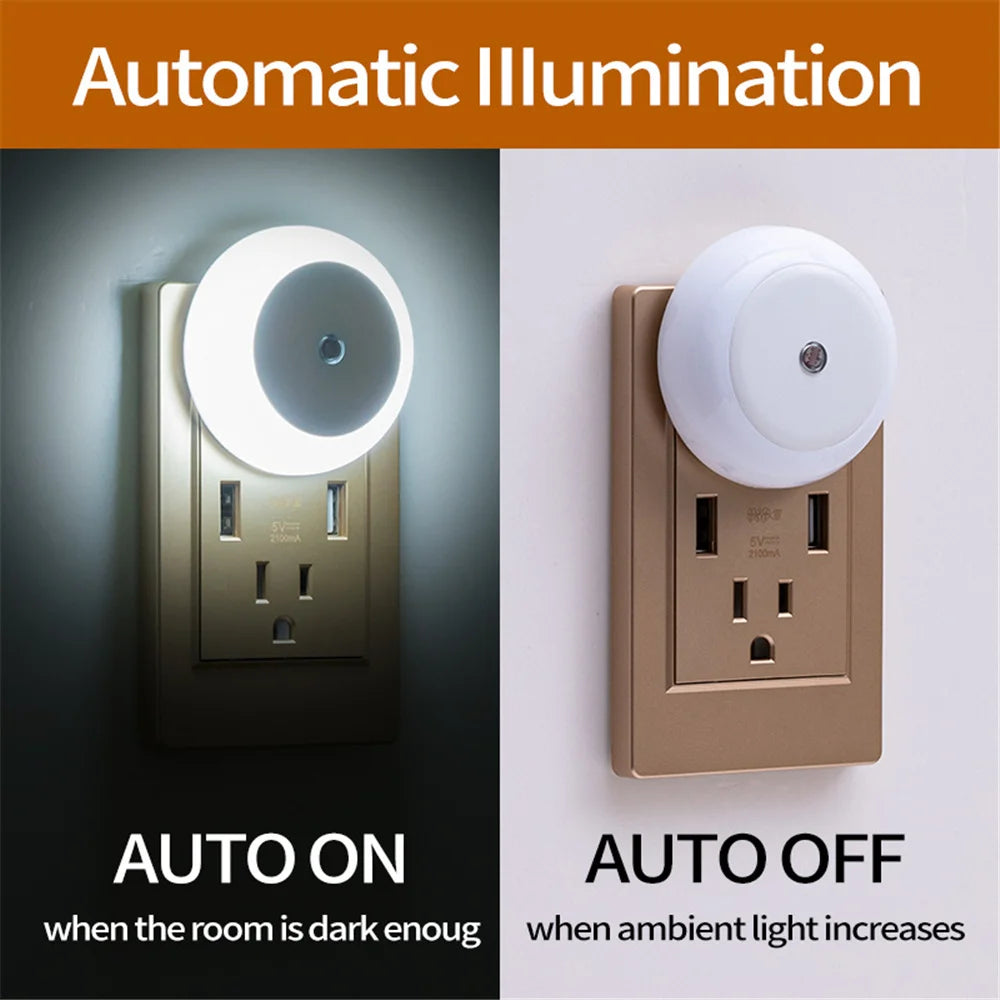 LED Night Light Smart Night Sensor Round Plug in Wall Night