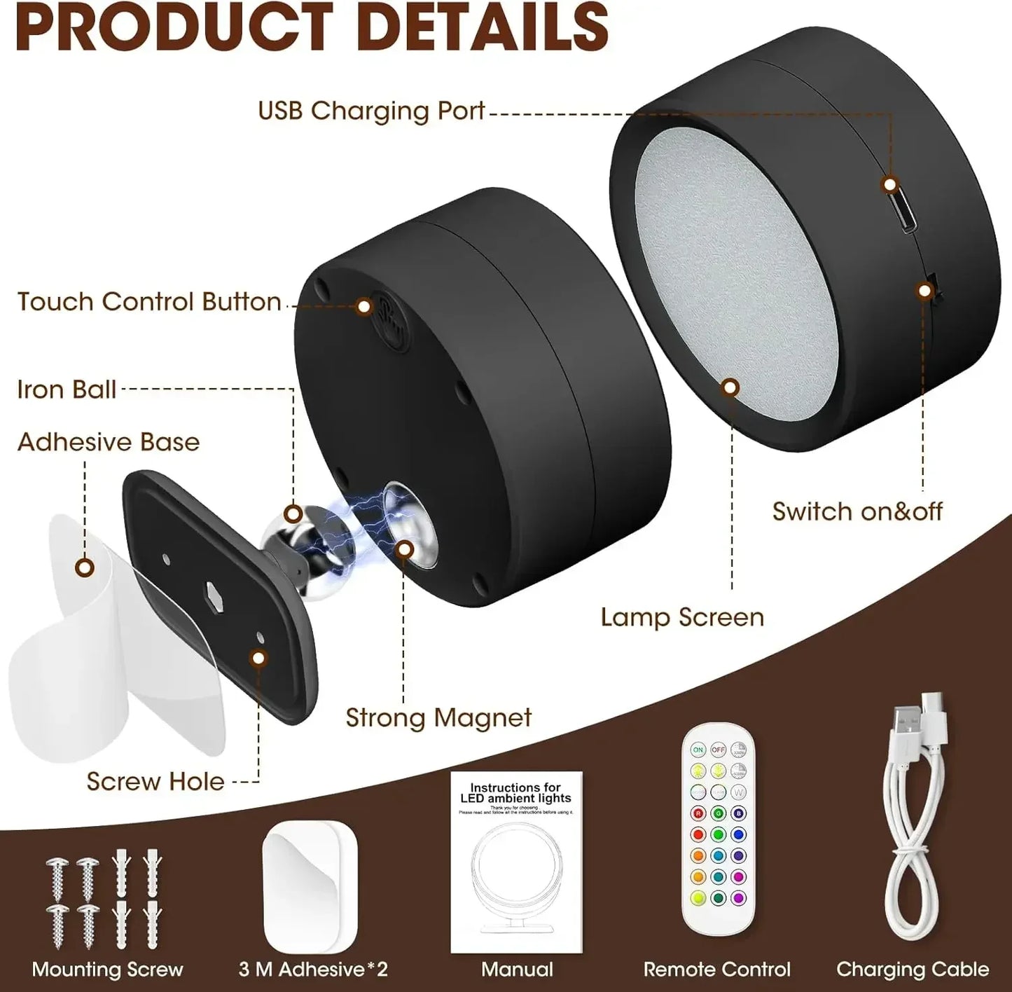 Wall Lights Battery Operated 360° Rotatable Touch Control Wall lamp