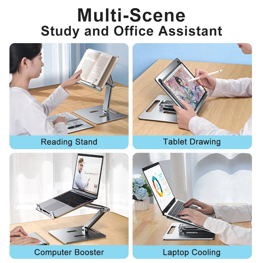 Aluminum Laptop Stand Height  Angle Adjustable Reading Stand with Foldable Base Notebook Desktop iPad Stand Tablet Stand Holder