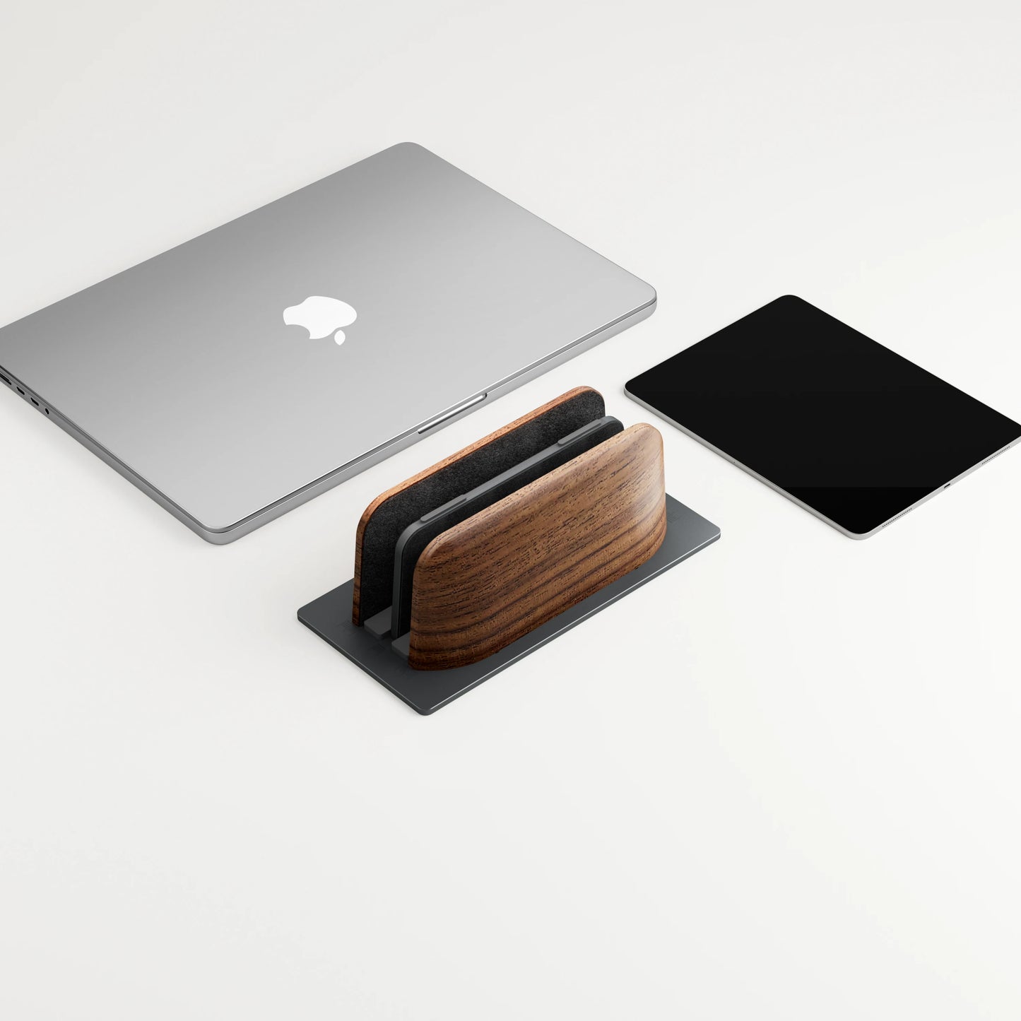 HPERGO Vertical Laptop Stand Dual Slot Walnut Wooden Laptop Holder Vertical for Desk Width Adjustable Dock