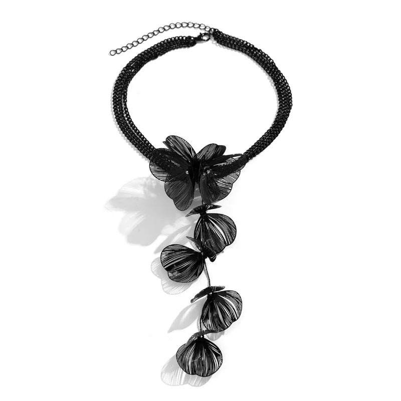Luxury  Big Flower Leaf Tassel Necklace