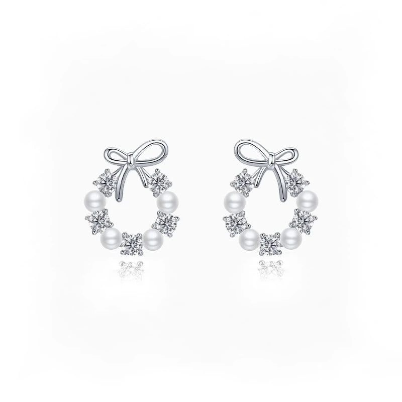 Pearl Crystal Bow Stud Earring