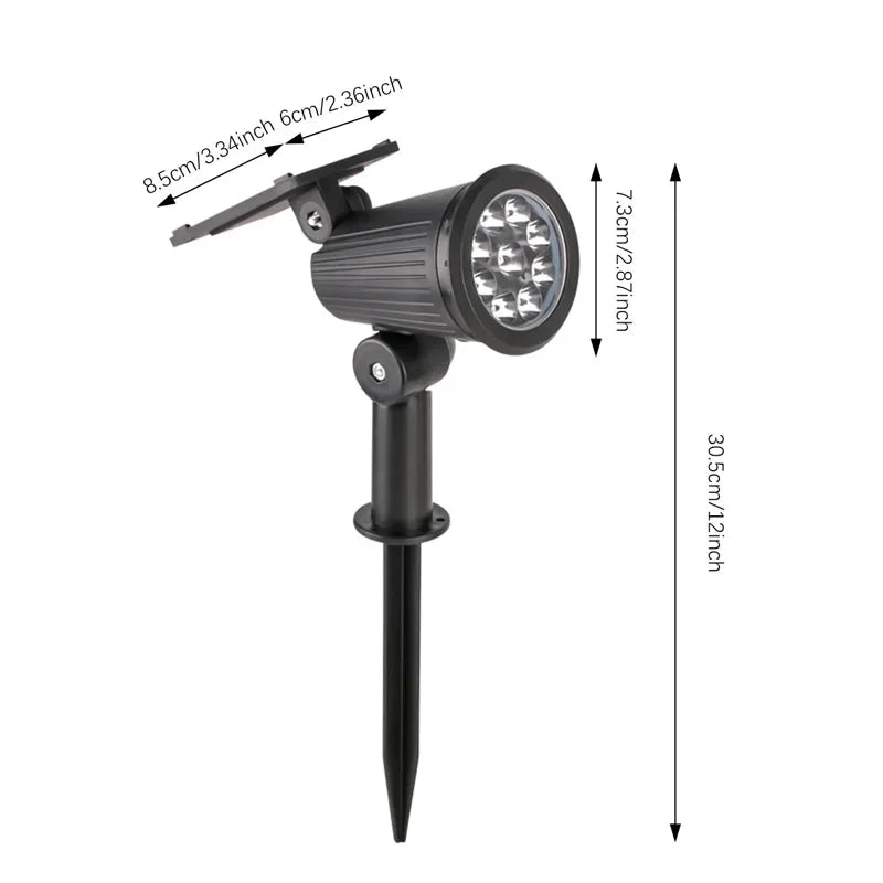 9Led Solar Spotlights, Outdoor Waterproof - Adjustable Brightness