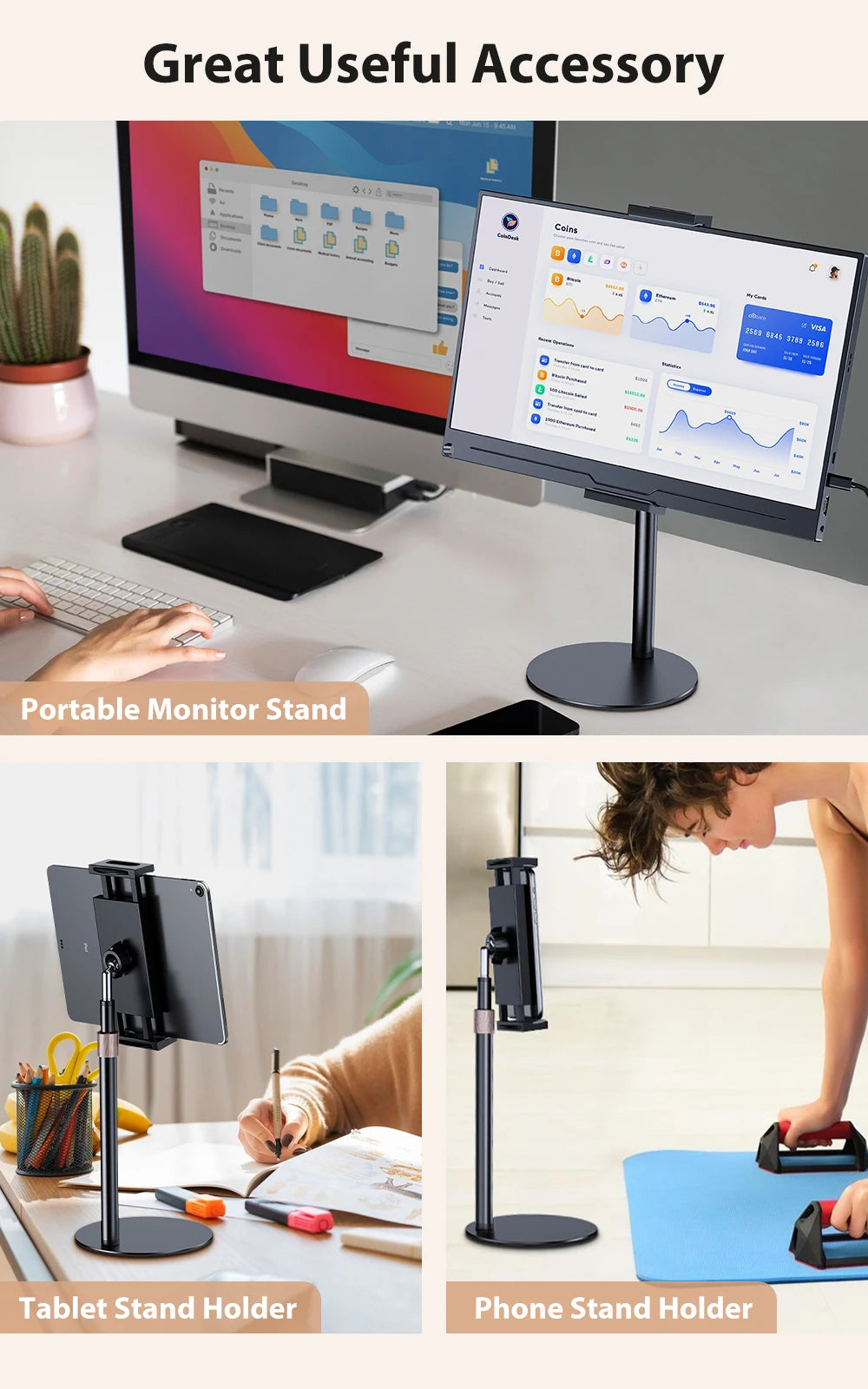 Cdisplay Portable Monitor Stand Adjustable Height Desktop Stand For Phone IPad Tablet Holder  Laptop computer Stand Accessories