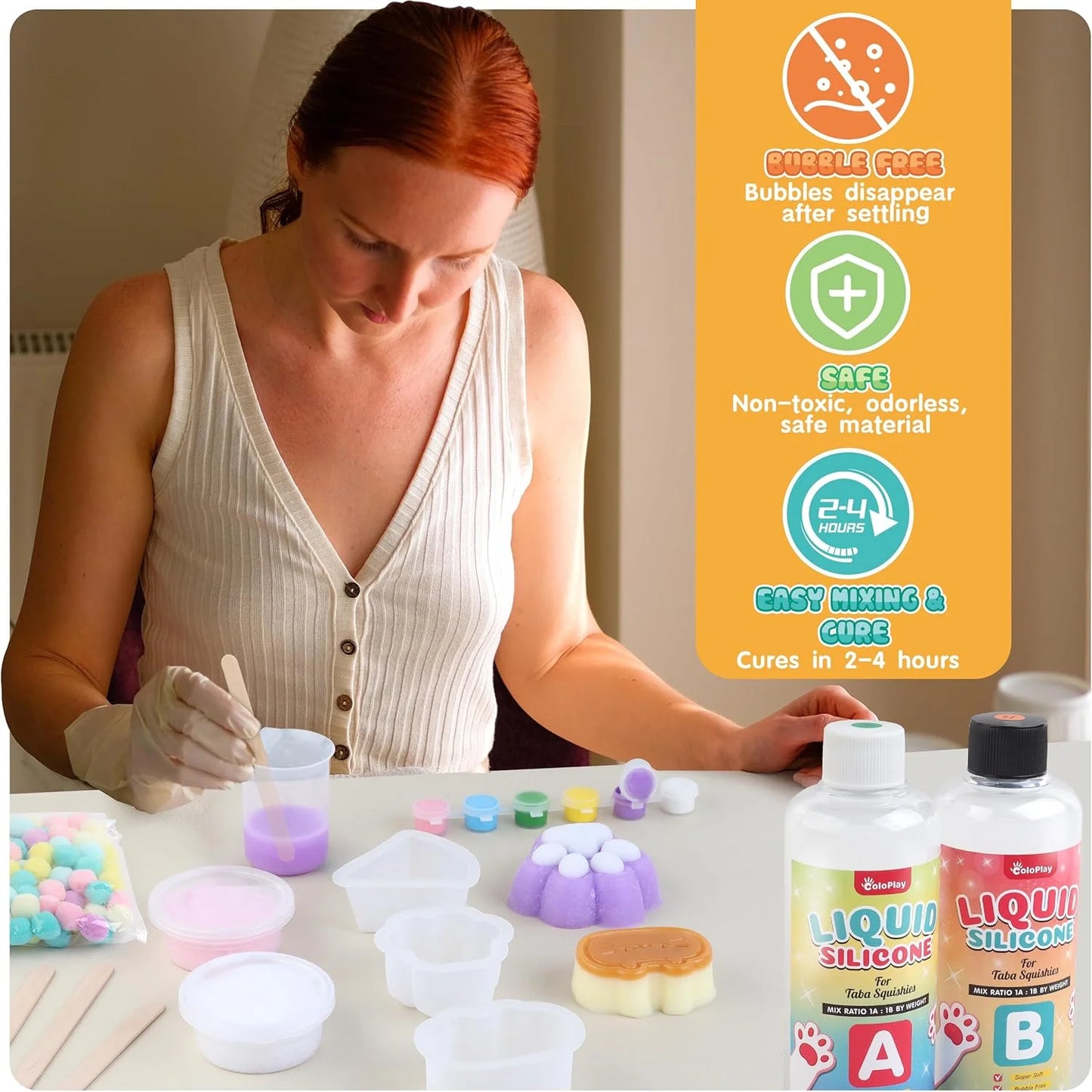 Taba Squishy Kit - 18OZ Rubber Squishy Kit with Guided, Bubble Free and Faster Fully Cures - FuFu Squishy Kit with Mold, Flockin