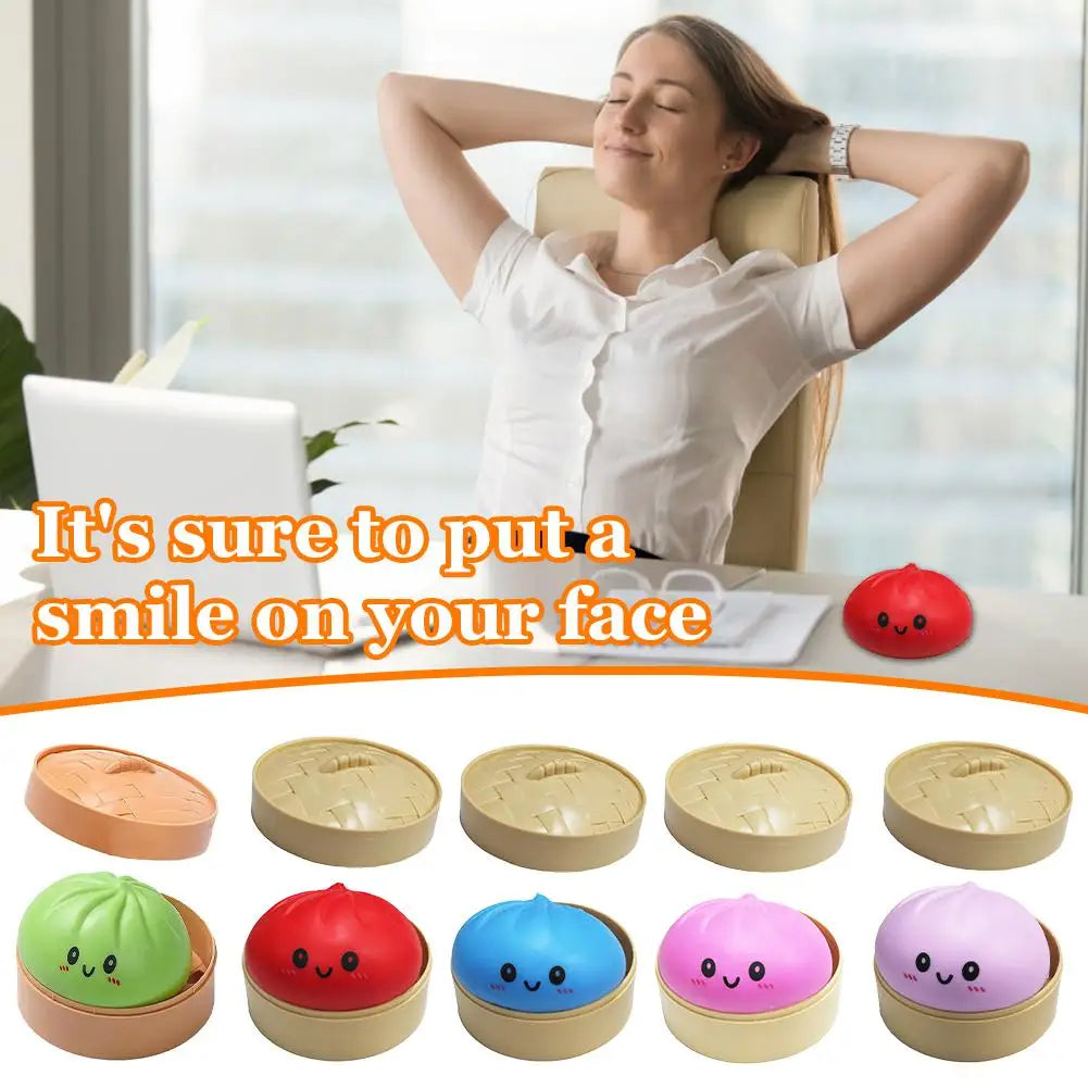 Colorful Dumpling Squishy Stress Relief Balls with Steamer Reusable Rebound Squeeze Reliever Toys Dough Ball  Home Office Gifts