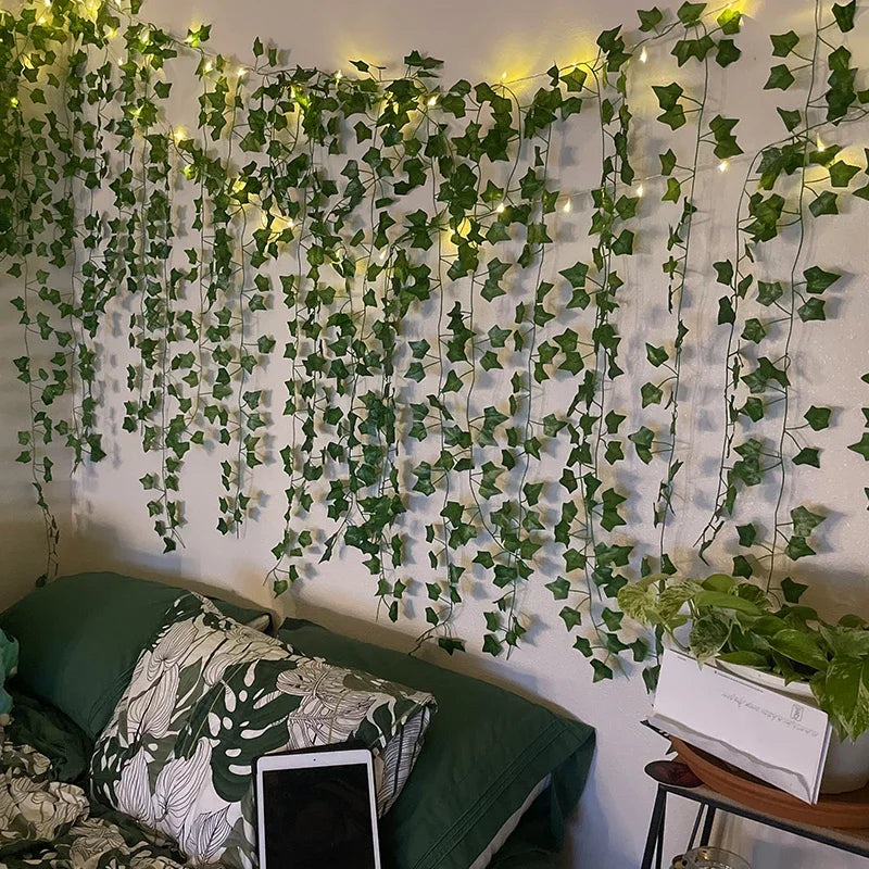 2/5/10M Silk Leaves Fake Creeper Green Leaf Ivy Vine LED String Lights for Home Wedding Hanging Garland Artificial Plants Decor