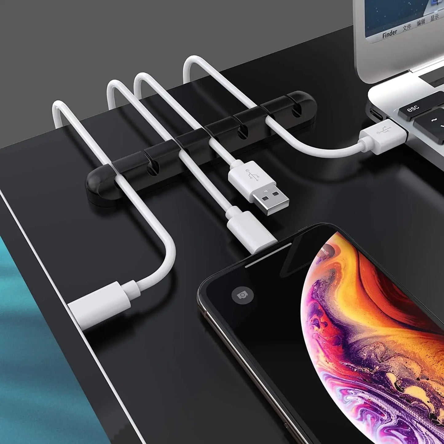 Cable fixing clips 3-Pack Cable management cable organiser clips Silicone self-adhesive Suitable for desktop USB charging cables