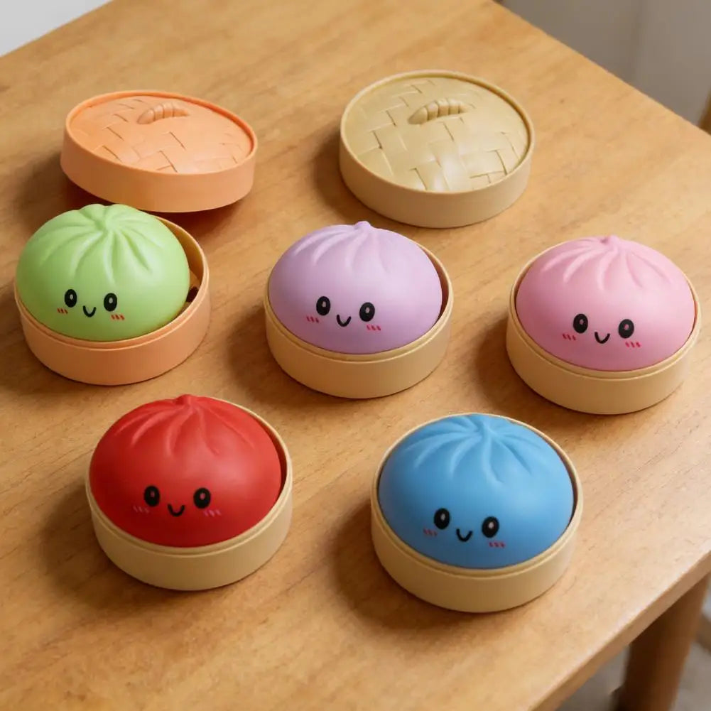 Colorful Dumpling Squishy Stress Relief Balls with Steamer Reusable Rebound Squeeze Reliever Toys Dough Ball  Home Office Gifts