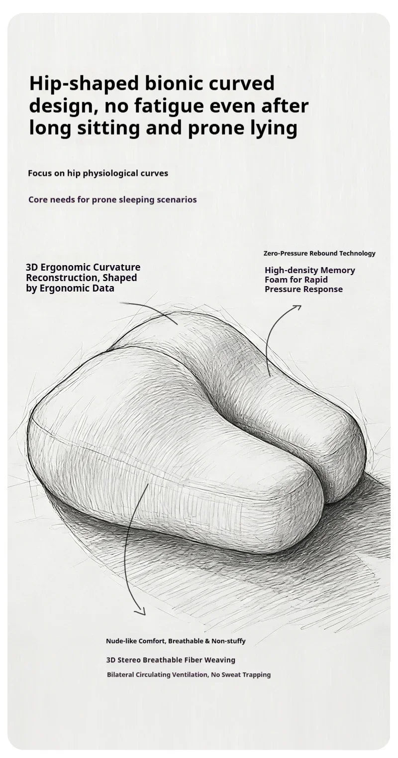 Hip-shaped Pillow for Stomach Sleeping,