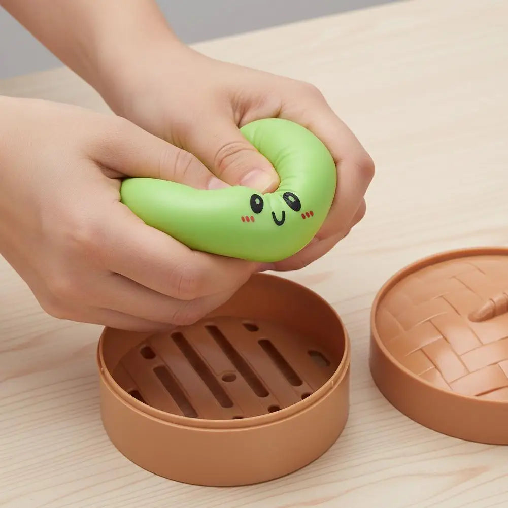 Colorful Dumpling Squishy Stress Relief Balls with Steamer Reusable Rebound Squeeze Reliever Toys Dough Ball  Home Office Gifts