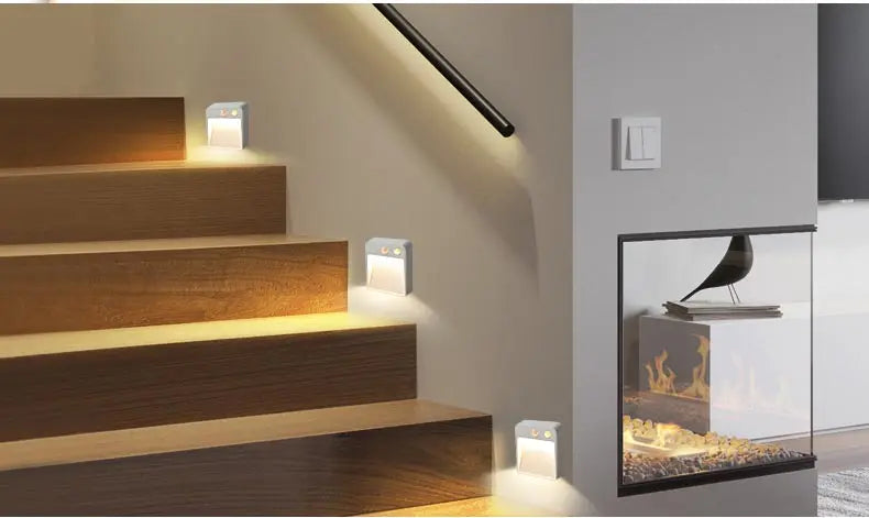 AA Battery Powered Wall Lamp, PIR Motion Sensor, Auto On, Off, Cabinet, Stairs Lighting