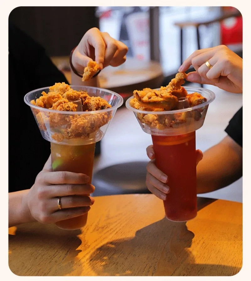 Snack and Drink Cup Set Transparent PP Plastic Cylindrical Snack Bowl with Straws Ideal for Snack, Fruit, Beverage, Outdoor Use